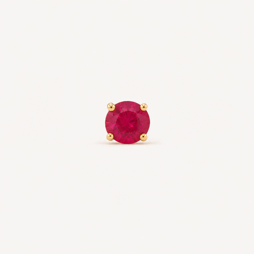 Broquel Solitario Zirconia Rubí 4 mm Oro 10K — vista frontal