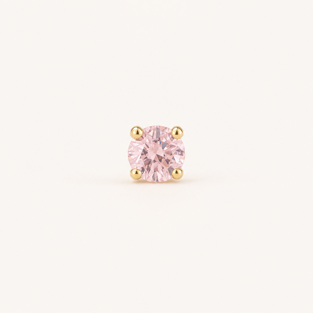 Broquel Solitario Zirconia Rosa 4 mm Oro 10K — vista frontal