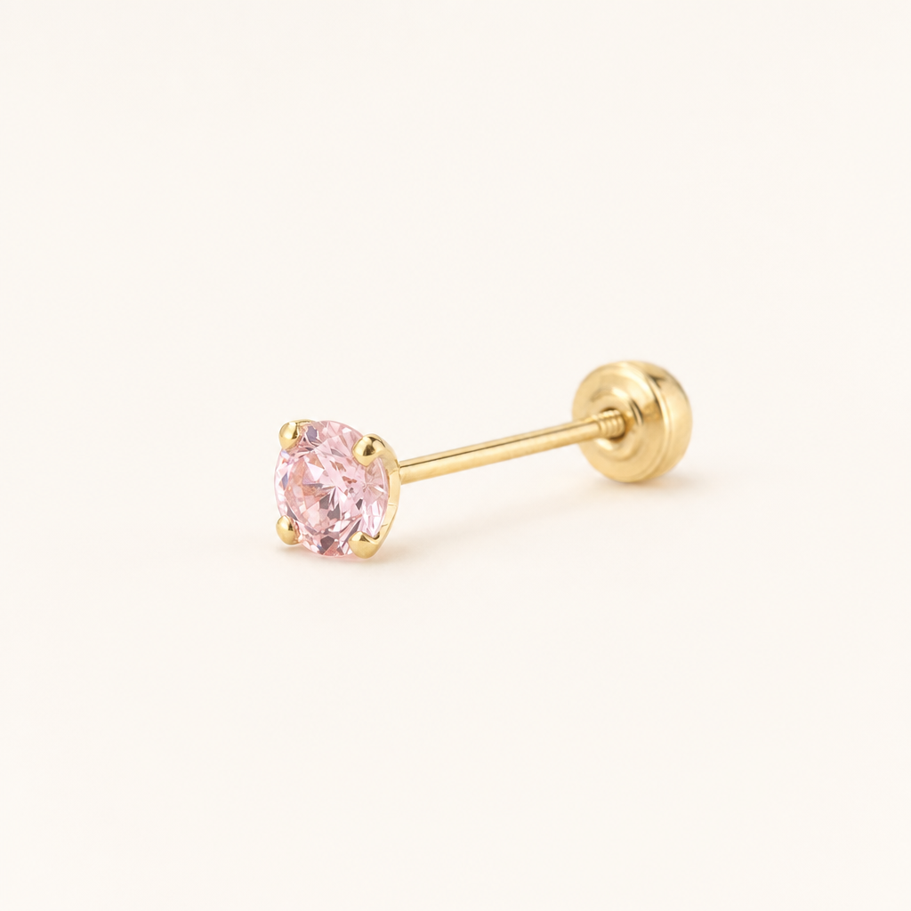 Broquel Solitario Zirconia Rosa 4 mm Oro 10K — vista diagonal