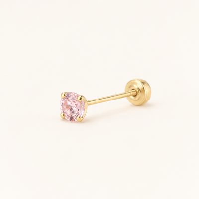 Broquel Solitario Zirconia Rosa 4 mm Oro 10K