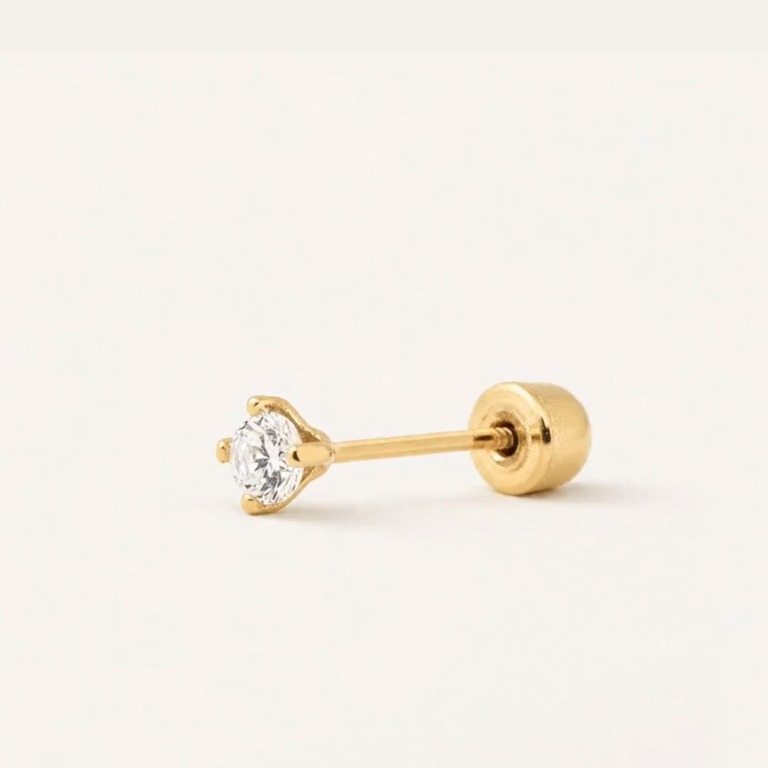 Broquel Solitario Zirconia Blanca 2.25 mm Oro 10K — ficha tecnica animada