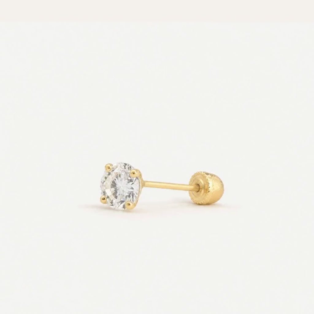 Broquel Solitario Zirconia Blanca 4 mm Oro 10K — ficha tecnica animada