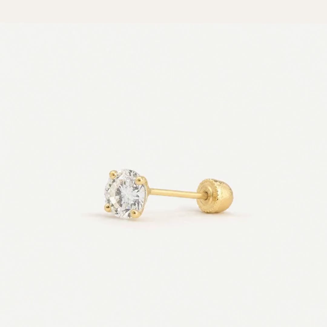 Broquel Solitario Zirconia Blanca 4 mm Oro 10K — ficha tecnica animada