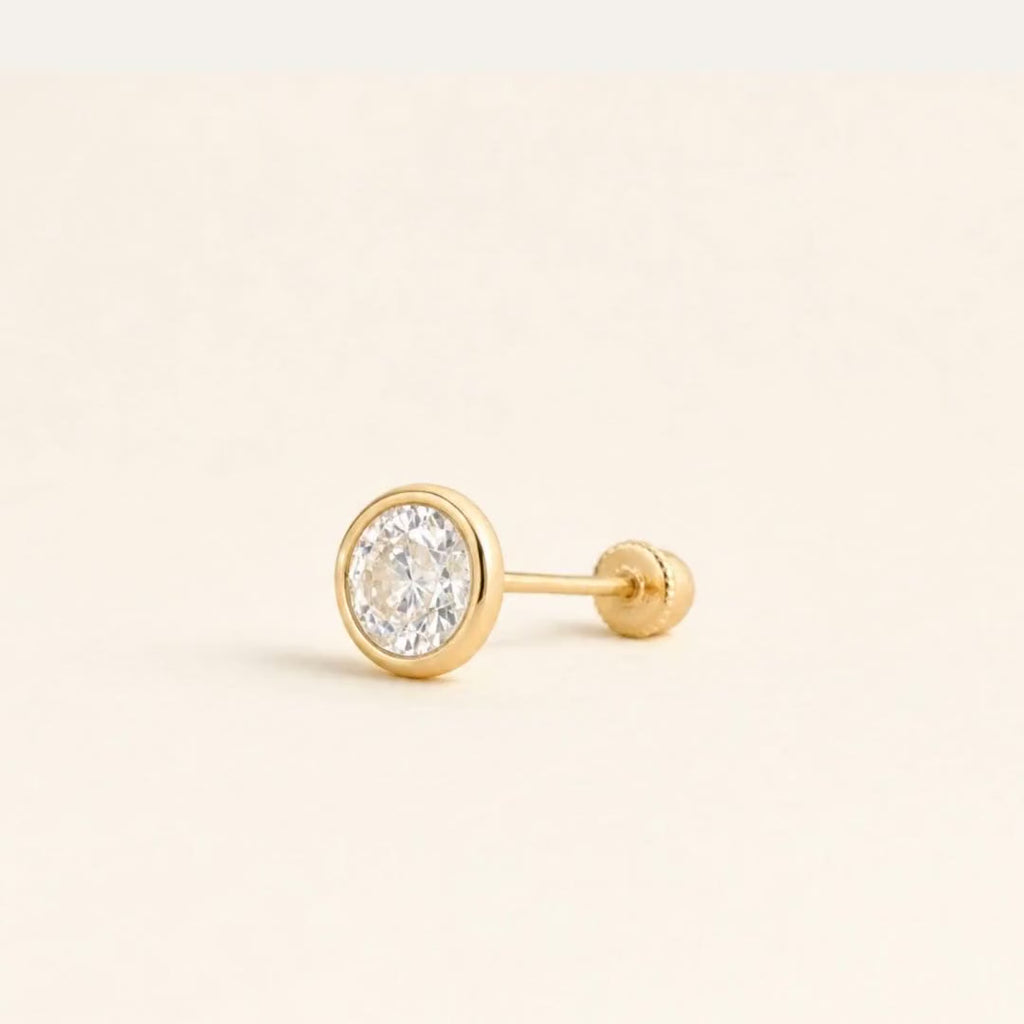 Broquel Bisel Zirconia Blanca 5 mm Oro 10K — ficha tecnica animada