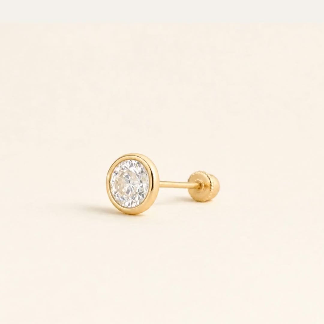 Broquel Bisel Zirconia Blanca 5 mm Oro 10K — ficha tecnica animada