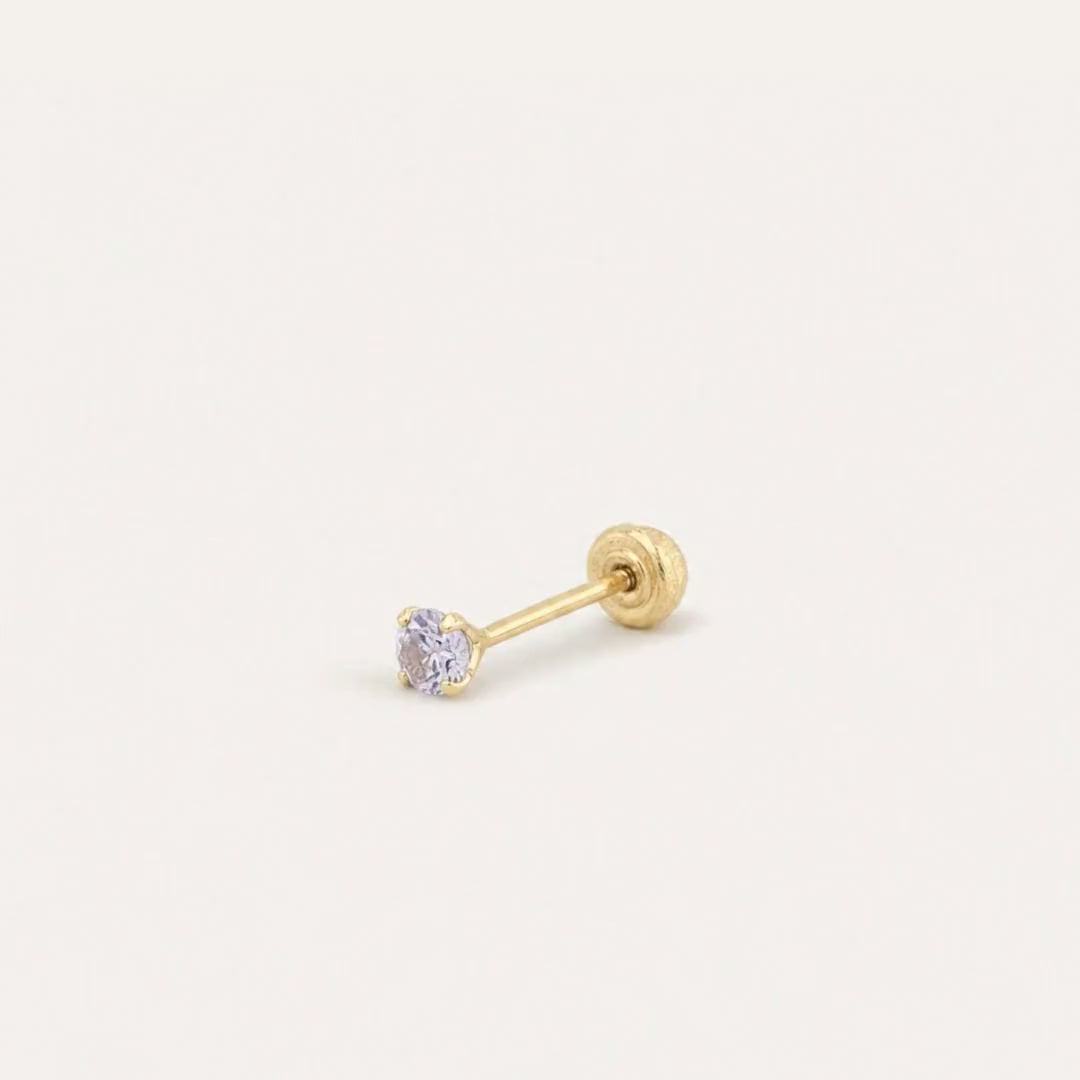 Broquel Solitario Zirconia Lila 2.25 mm Oro 10K — ficha tecnica animada