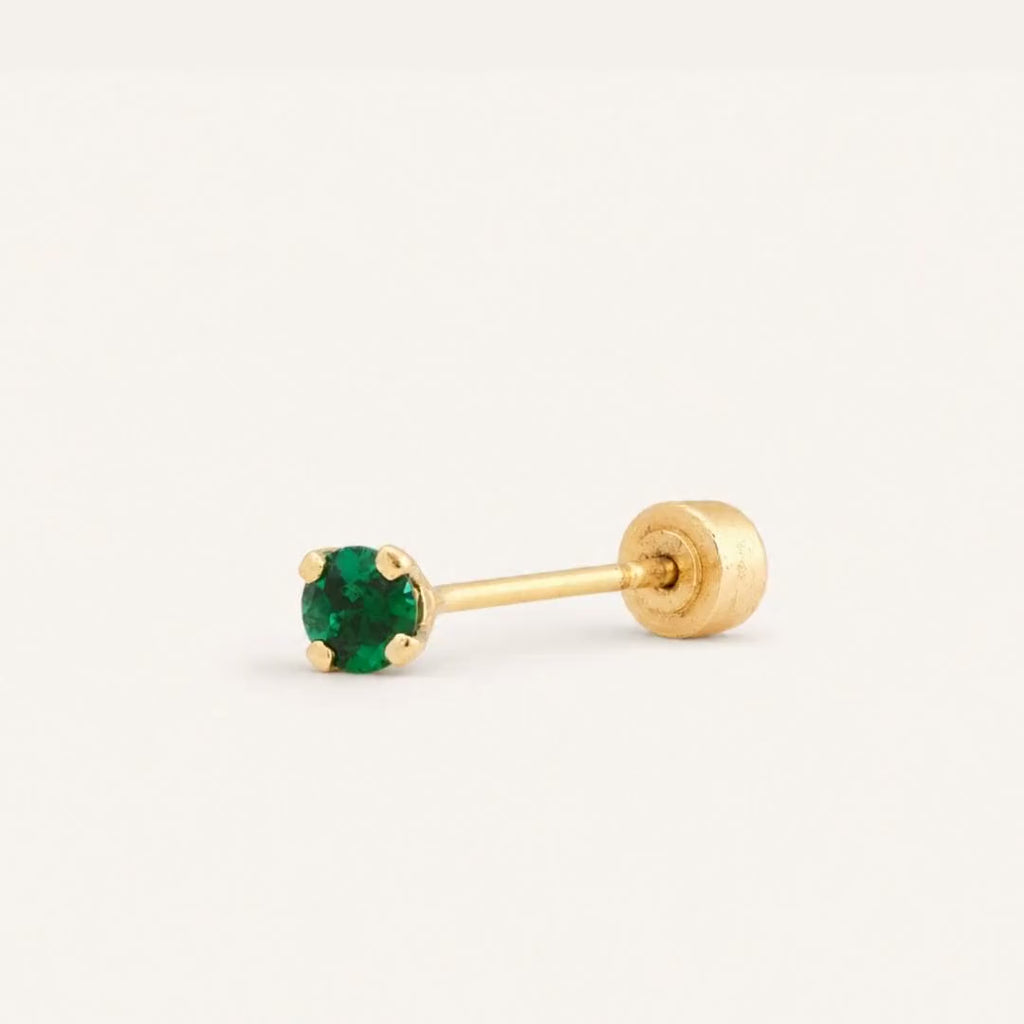 Broquel Solitario Zirconia Verde 3 mm Oro 10K — ficha tecnica animada