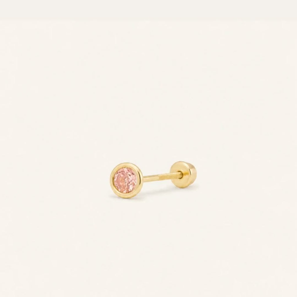 Broquel Bisel Zirconia Rosa 3 mm Oro 10K — ficha tecnica animada