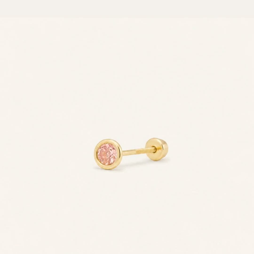 Broquel Bisel Zirconia Rosa 3 mm Oro 10K — ficha tecnica animada