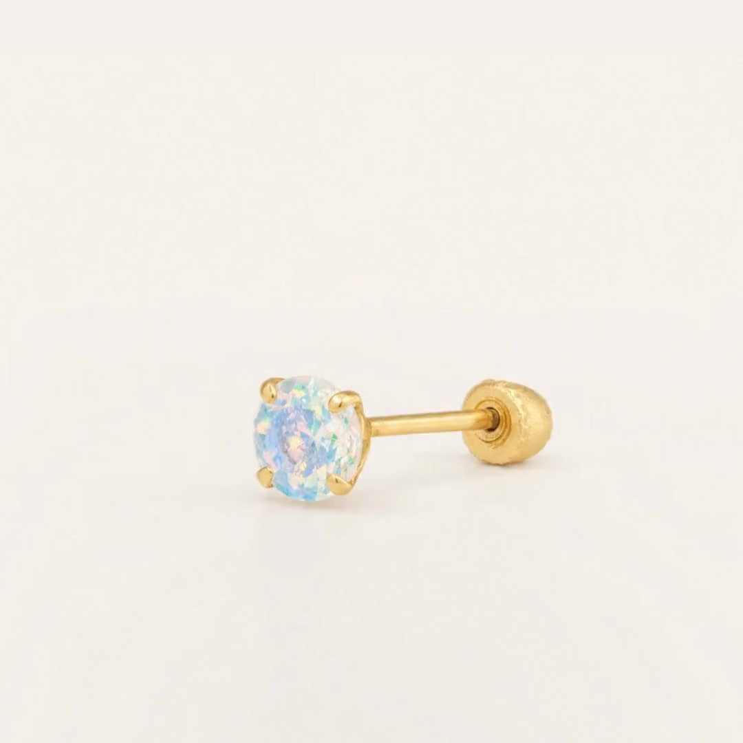 Broquel Solitario Zirconia Tornasol 4 mm Oro 10K — ficha tecnica animada