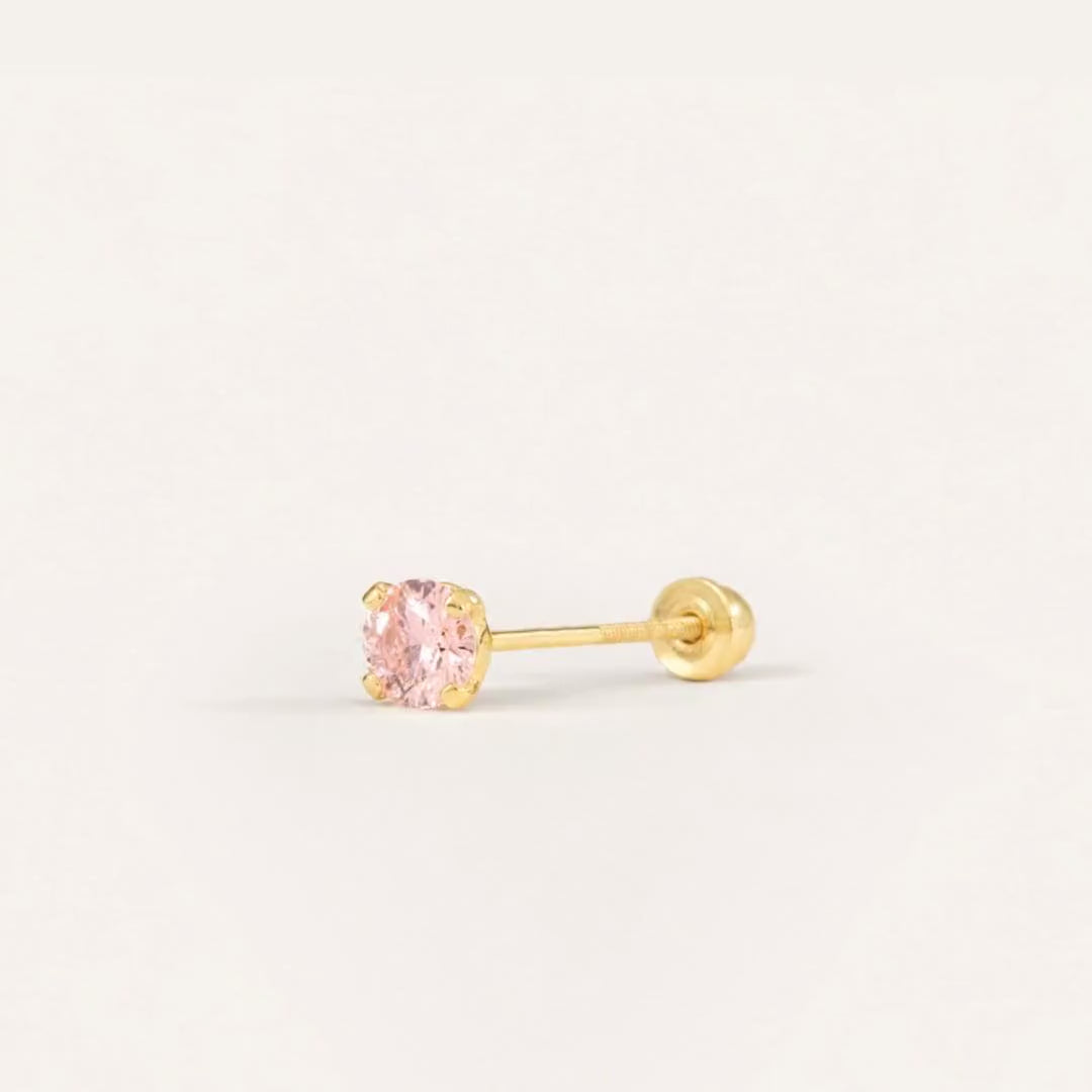 Broquel Solitario Zirconia Rosa 3 mm Oro 10K — ficha tecnica animada