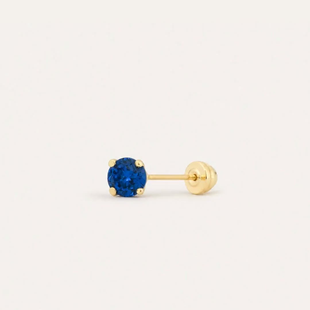 Broquel Solitario Zirconia Azul 3 mm Oro 10K — ficha tecnica animada
