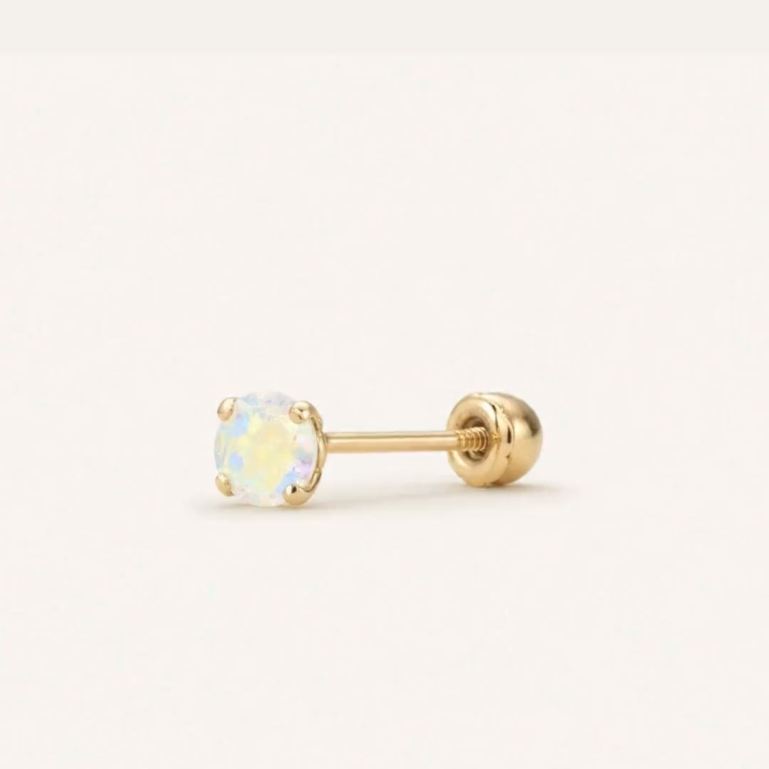 Broquel Solitario Zirconia Tornasol 3 mm Oro 10K — ficha tecnica animada