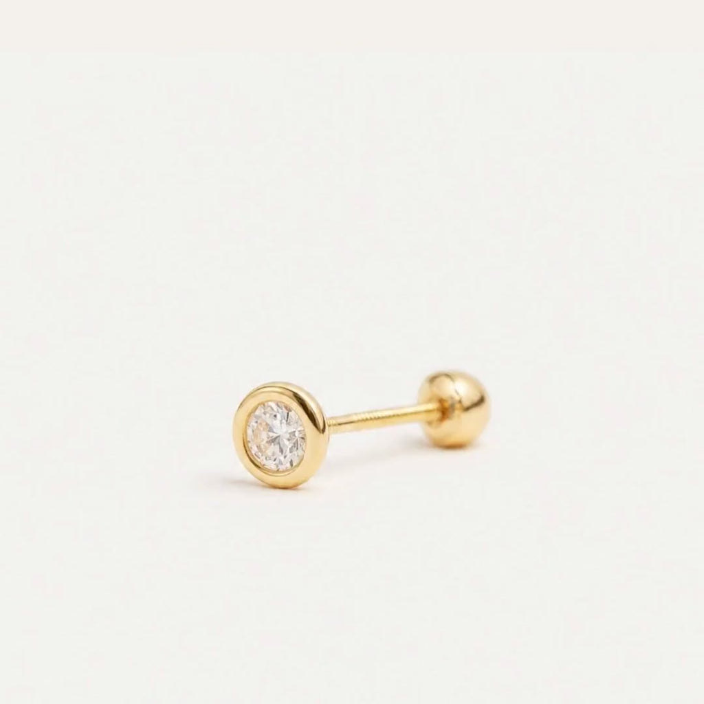 Broquel Bisel Zirconia Blanca 3 mm Oro 10K — ficha tecnica animada