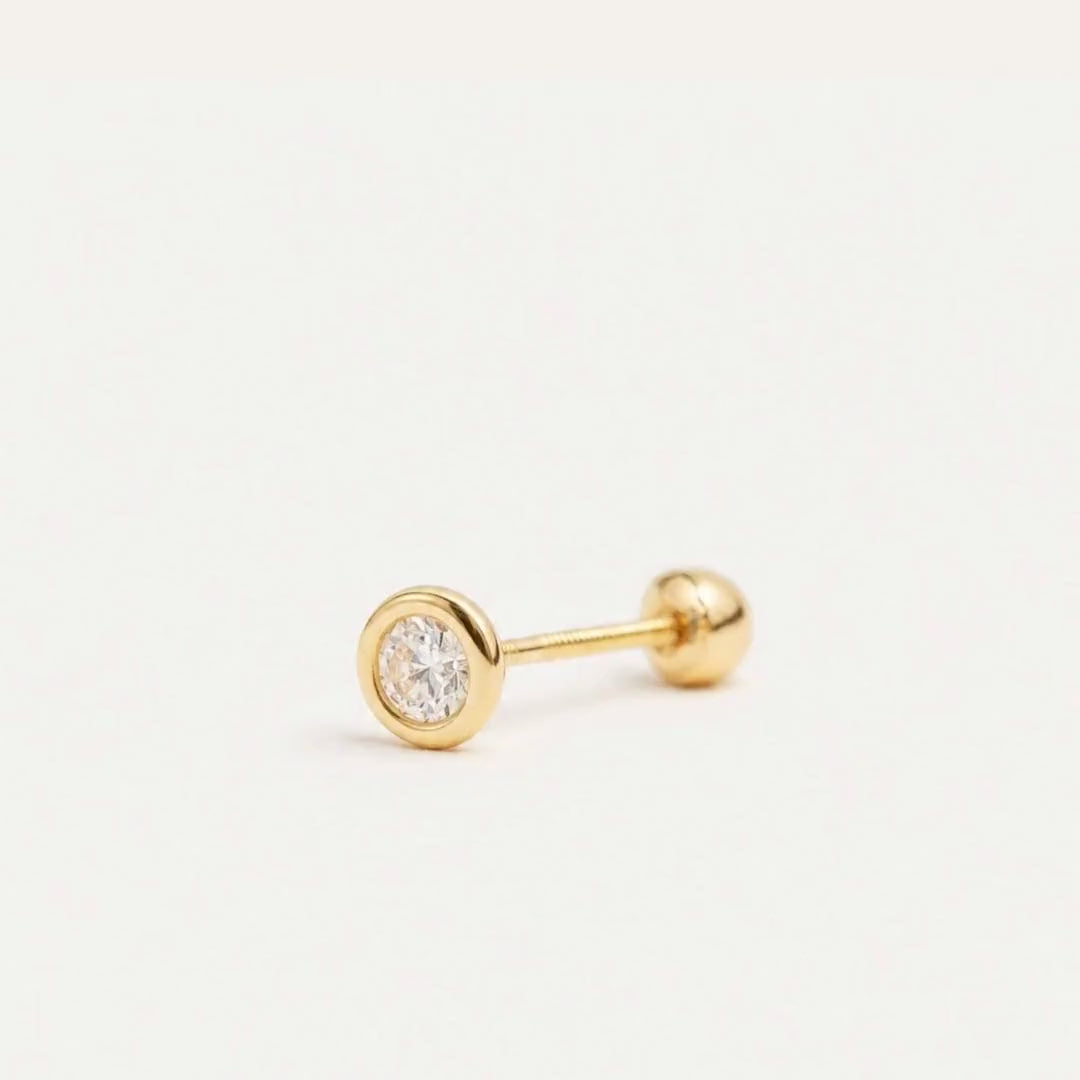 Broquel Bisel Zirconia Blanca 3 mm Oro 10K — ficha tecnica animada
