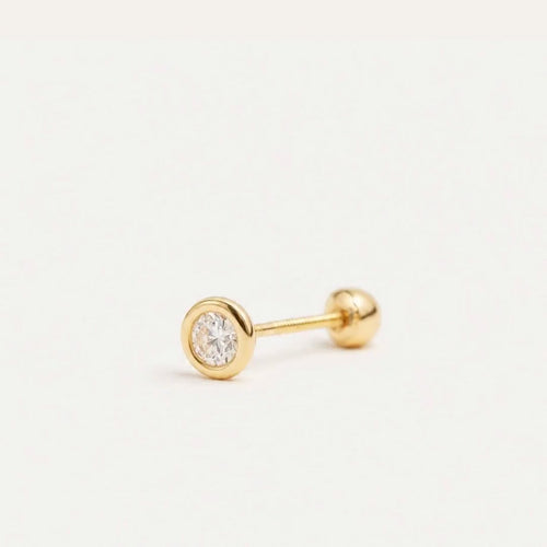 Broquel Bisel Zirconia Blanca 3 mm Oro 10K — ficha tecnica animada