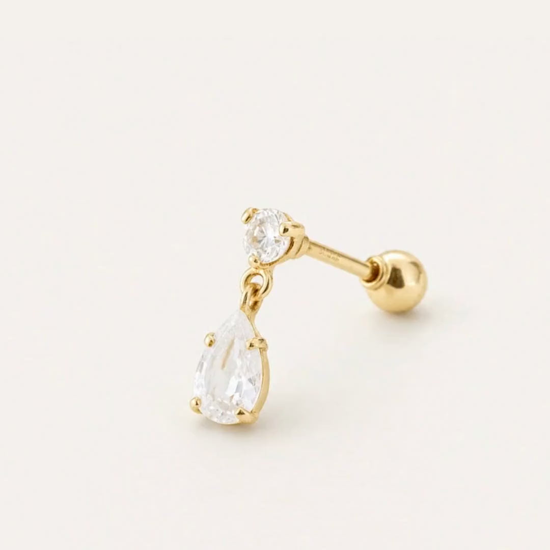 Broquel Colgante Gota Zirconia Blanca Oro 10K — ficha tecnica animada