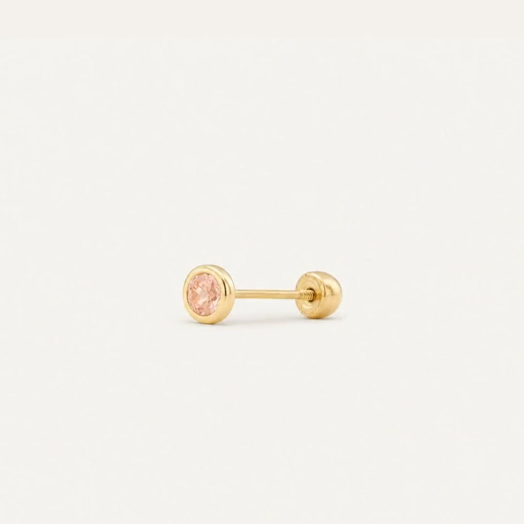 Broquel Bisel Zirconia Rosa 2.5 mm Oro 10K — ficha tecnica animada