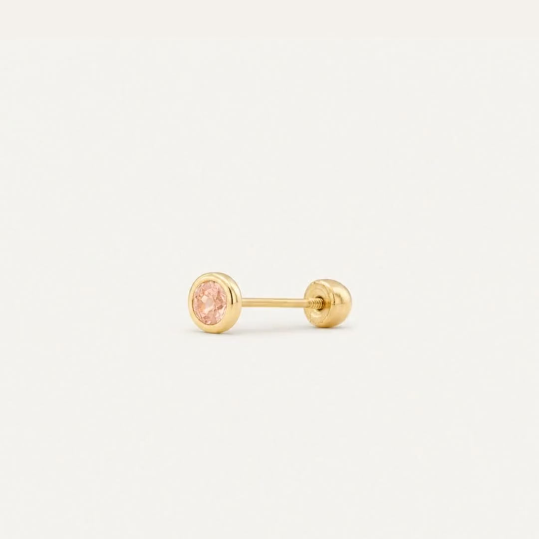 Broquel Bisel Zirconia Rosa 2.5 mm Oro 10K — ficha tecnica animada