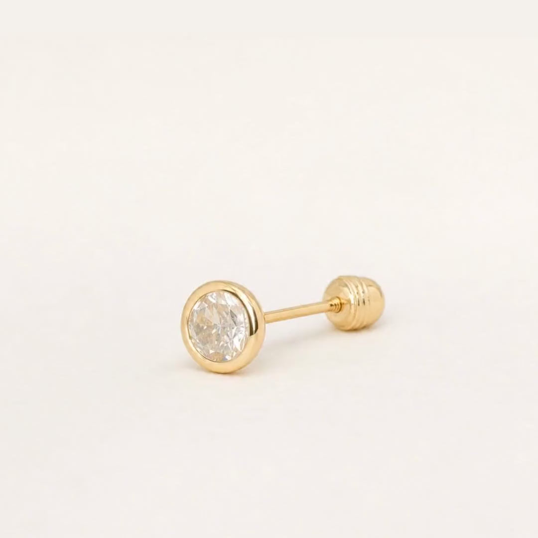 Broquel Bisel Zirconia Blanca 4 mm Oro 10K — ficha tecnica animada