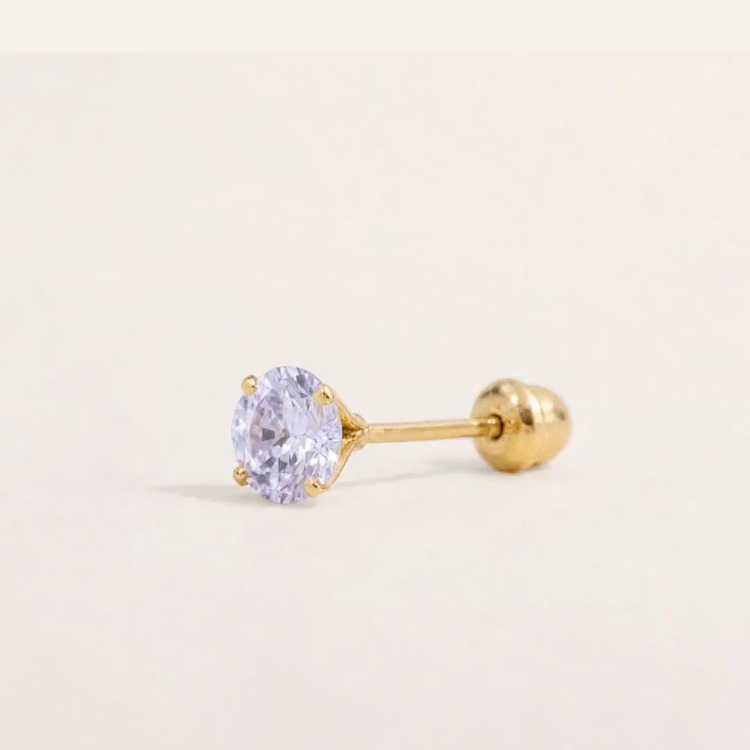 Broquel Solitario Zirconia Lila 4 mm Oro 10K — ficha tecnica animada