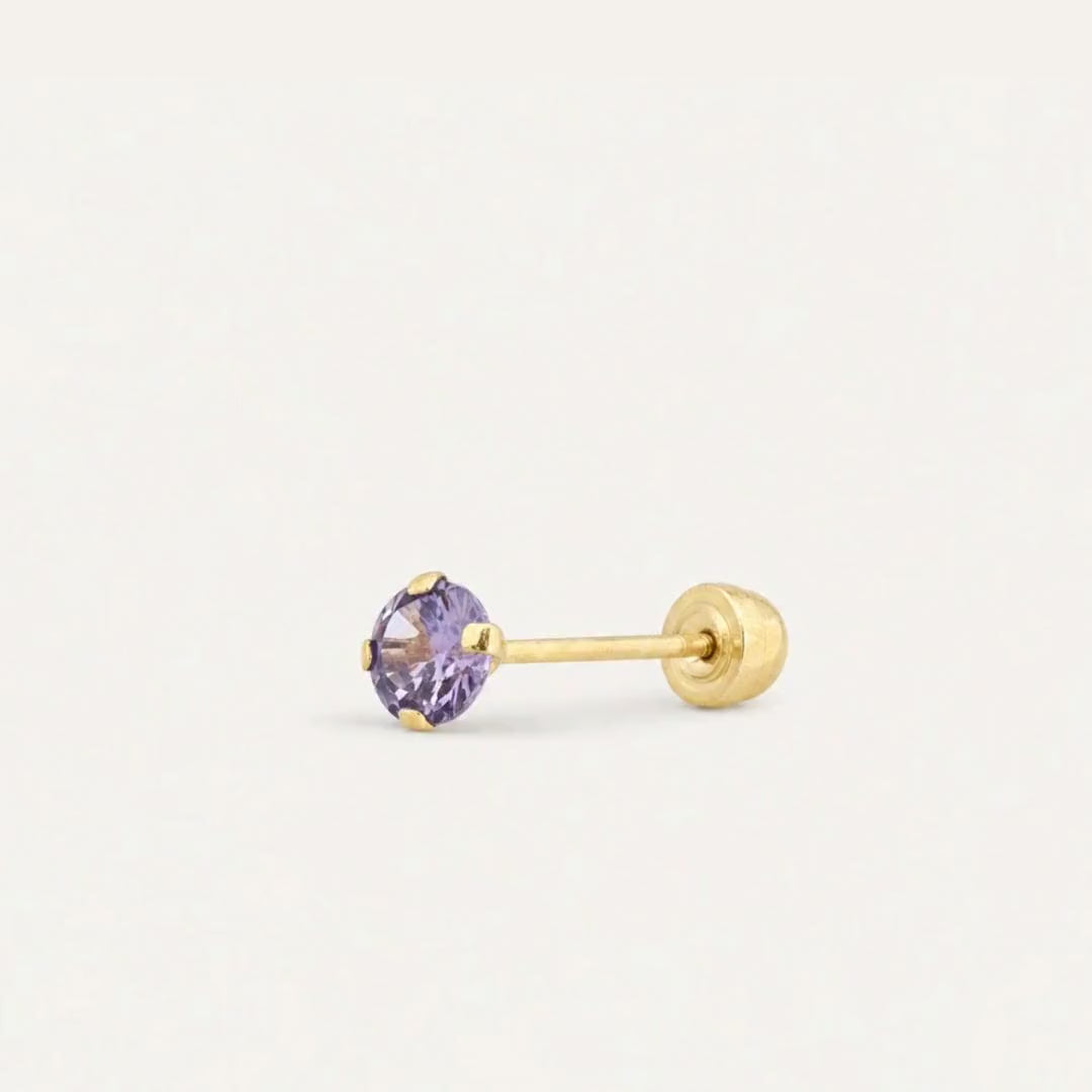 Broquel Solitario Zirconia Amatista 3 mm Oro 10K — ficha tecnica animada