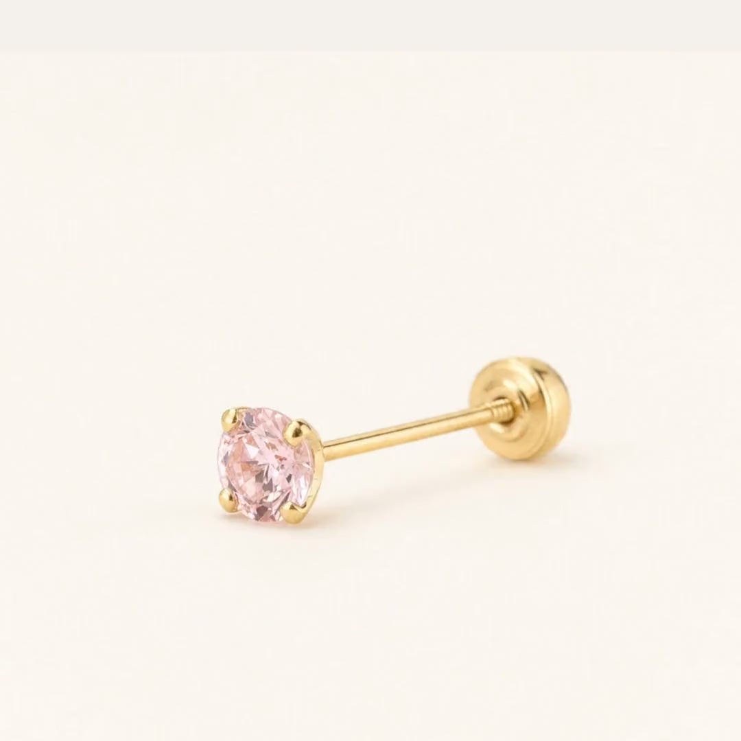 Broquel Solitario Zirconia Rosa 4 mm Oro 10K — ficha tecnica animada