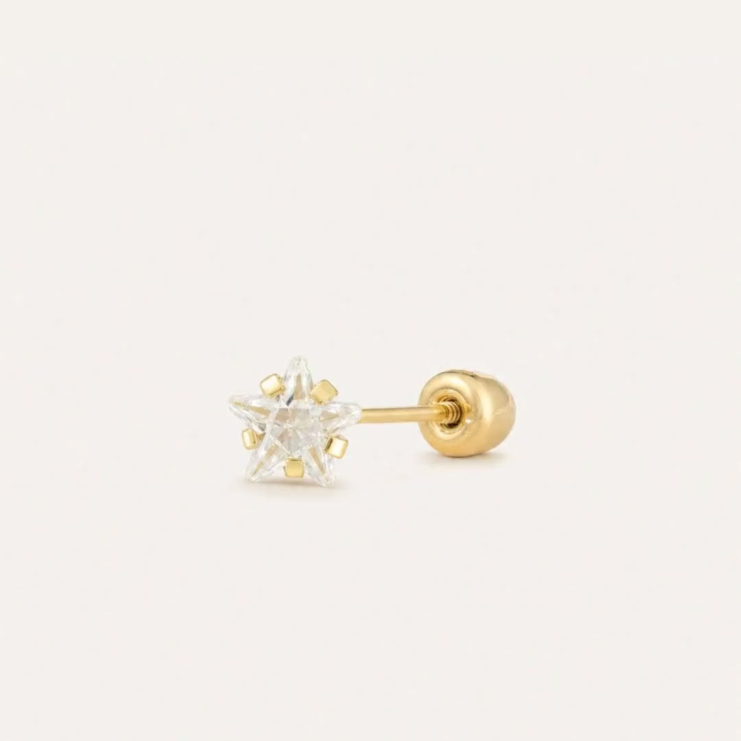 Broquel Estrella Zirconia 4 mm Oro 10K — ficha tecnica animada