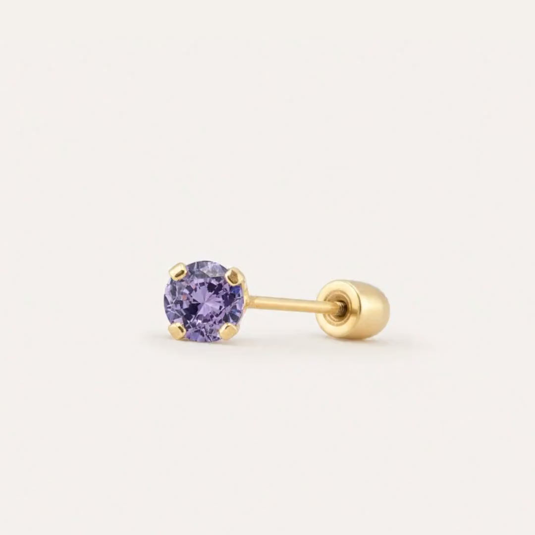 Broquel Solitario Zirconia Amatista 4 mm Oro 10K — ficha tecnica animada